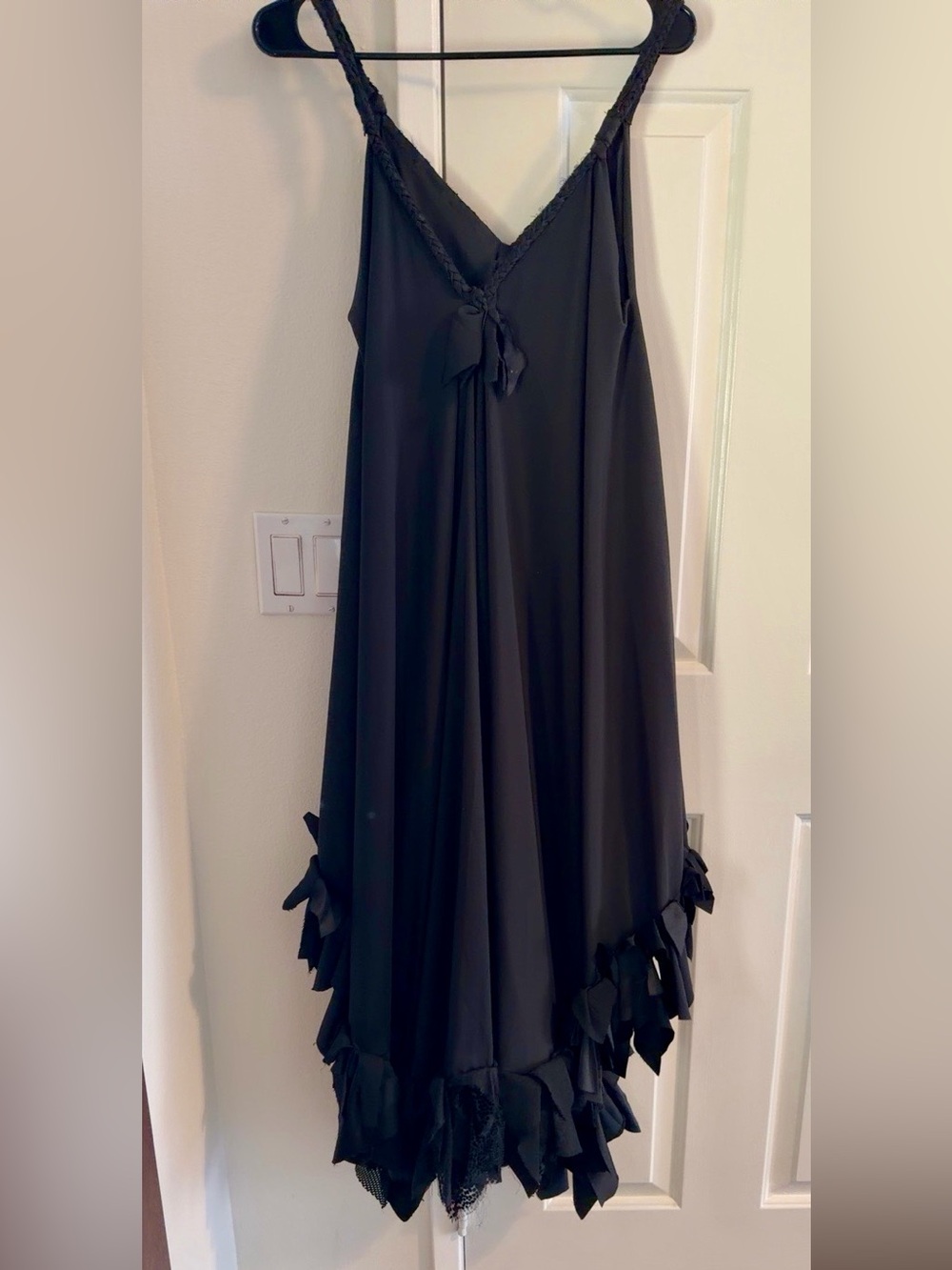 ISH Black Maxi Slip Dress with Braided Straps and Ruffle Hemline